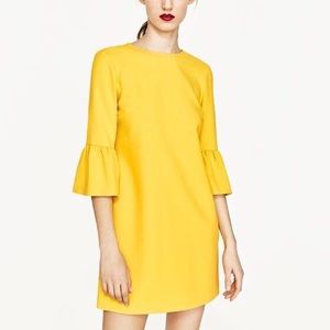 Zara Yellow Bell Sleeve Shift Dress Small
